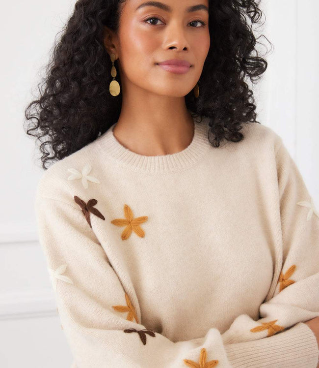 karen Kane Ecru Embroidered Flower Sweater Karen Kane