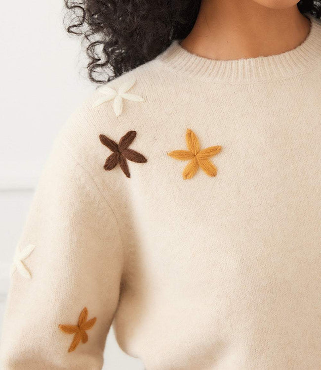 karen Kane Ecru Embroidered Flower Sweater Karen Kane