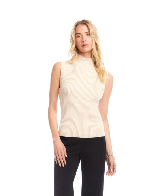 Karen Kane Ecru Ribbed Turtleneck Sweater Tank Karen Kane