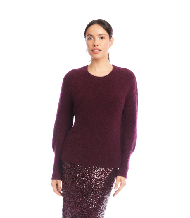 Karen Kane Eggplant Boucle Blouson Sleeve Sweater Karen Kane