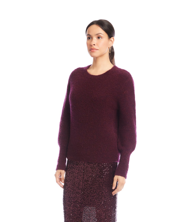 Karen Kane Eggplant Boucle Blouson Sleeve Sweater Karen Kane