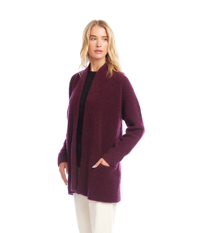 Karen Kane Eggplant Boucle Cardigan Sweater Karen Kane