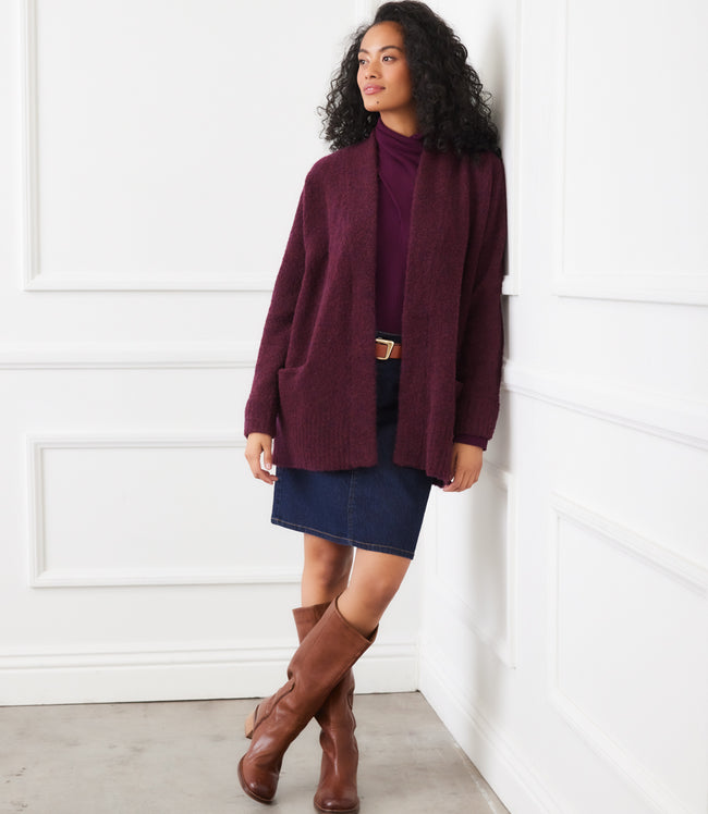 karen kane Eggplant Boucle Cardigan Sweater Karen Kane