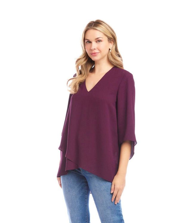Karen Kane Eggplant Bracelet Sleeve Asymmetric Top Karen Kane