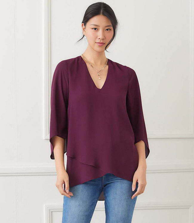 karen kane Eggplant Bracelet Sleeve Asymmetric Top Karen Kane