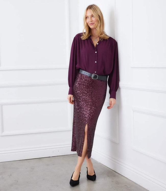 Karen Kane Eggplant Long Sleeve Dropped Shoulder Blouse Karen Kane