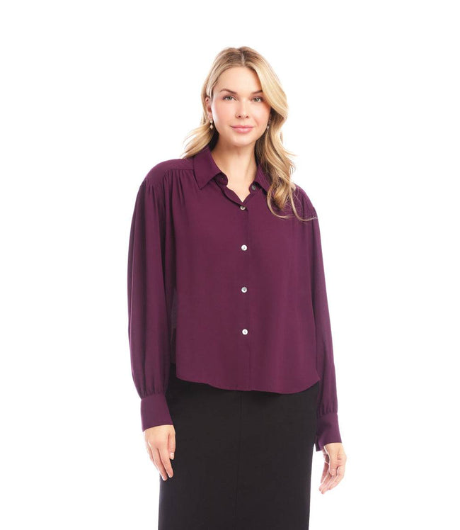 Karen Kane Eggplant Long Sleeve Dropped Shoulder Blouse Karen Kane