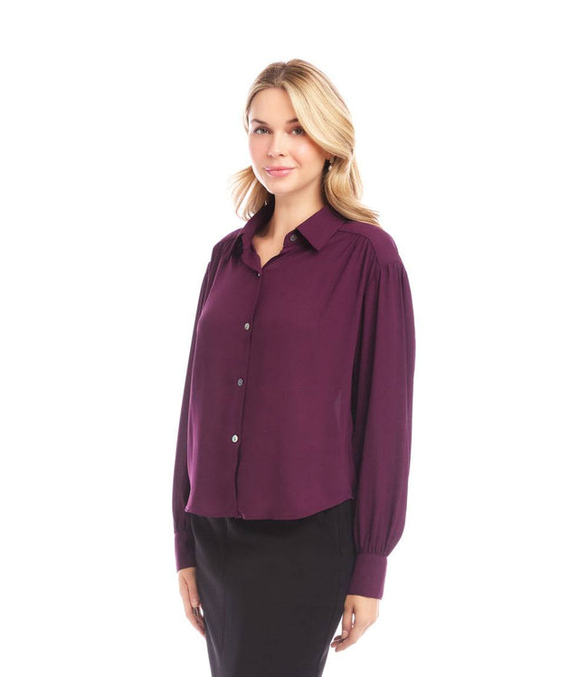 Karen Kane Eggplant Long Sleeve Dropped Shoulder Blouse Karen Kane