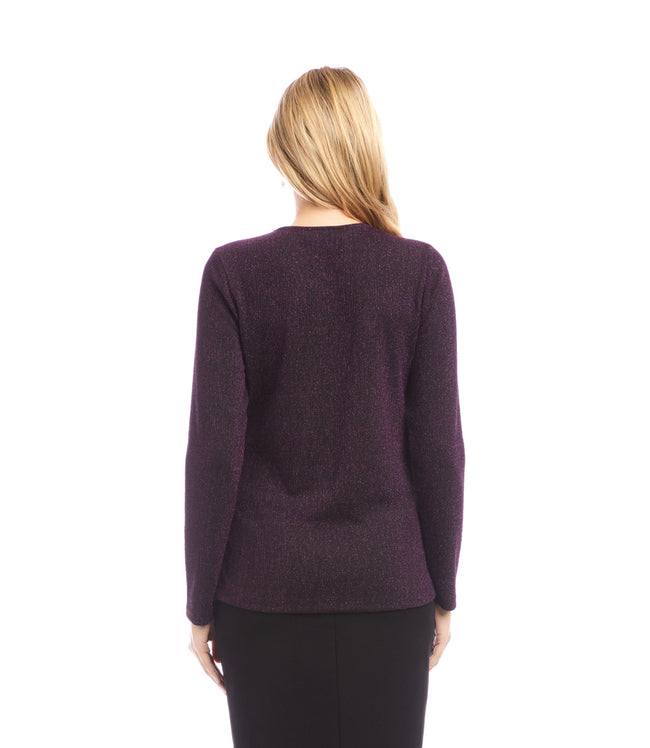 Karen Kane Eggplant Long Sleeve Metallic Knit Side-Tie Top Karen Kane