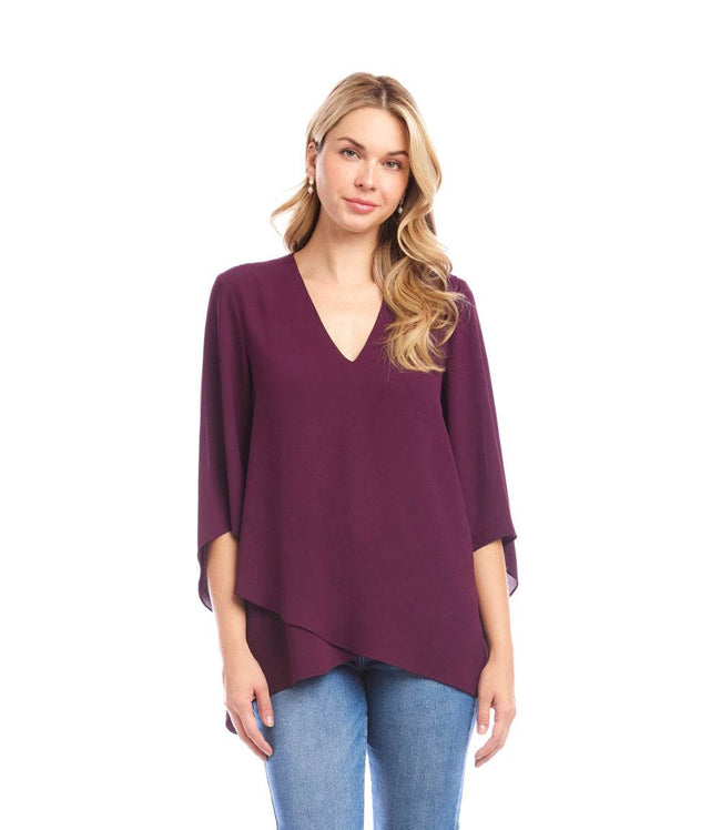 Karen Kane Eggplant Petite Size Bracelet Sleeve Asymmetric Top Karen Kane