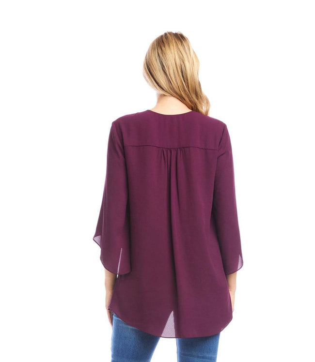 Karen Kane Eggplant Petite Size Bracelet Sleeve Asymmetric Top Karen Kane