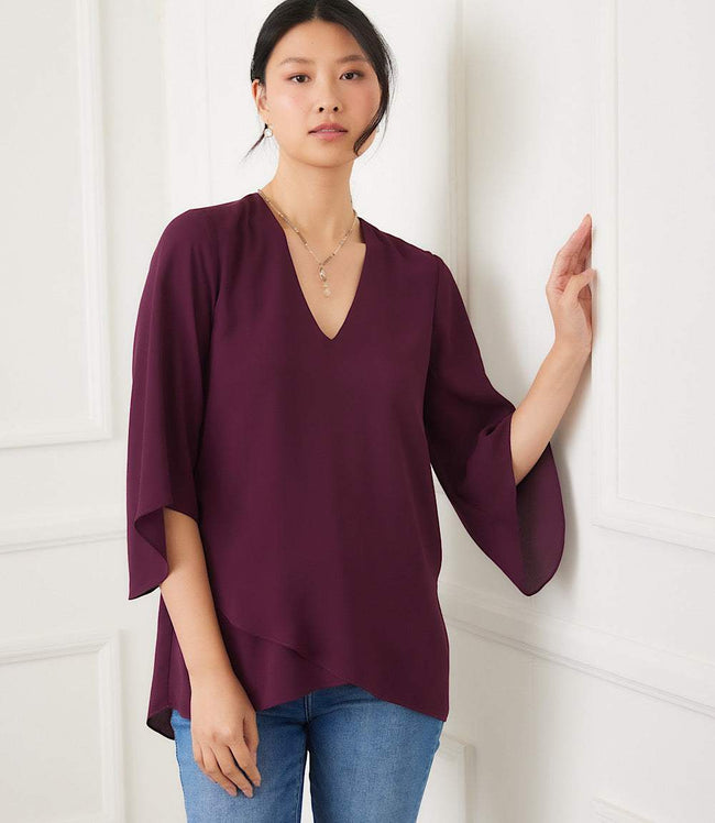 karen kane Eggplant Petite Size Bracelet Sleeve Asymmetric Top Karen Kane
