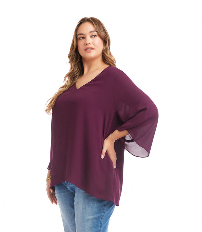 Karen Kane Eggplant Plus Size Bracelet Sleeve Asymmetric Top Karen Kane