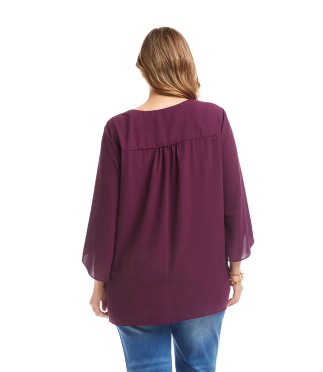 Karen Kane Eggplant Plus Size Bracelet Sleeve Asymmetric Top Karen Kane
