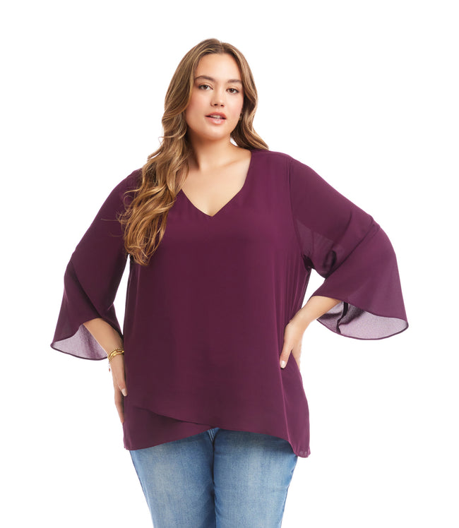 karen kane Eggplant Plus Size Bracelet Sleeve Asymmetric Top Karen Kane