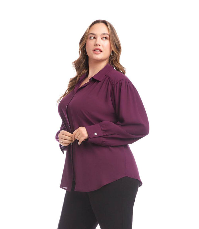 Karen Kane Eggplant Plus Size Long Sleeve Dropped Shoulder Blouse Karen Kane