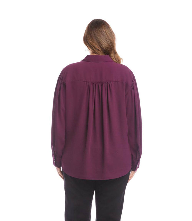 Karen Kane Eggplant Plus Size Long Sleeve Dropped Shoulder Blouse Karen Kane