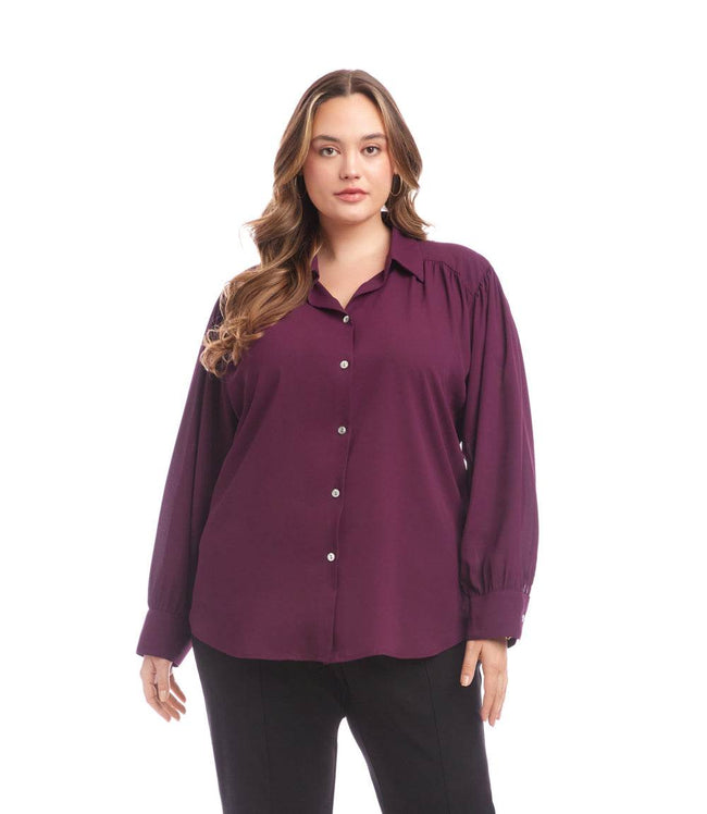 karen kane Eggplant Plus Size Long Sleeve Dropped Shoulder Blouse Karen Kane
