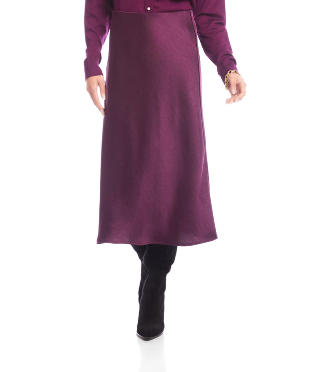Karen Kane Eggplant Satin Bias Cut Midi Skirt Karen Kane