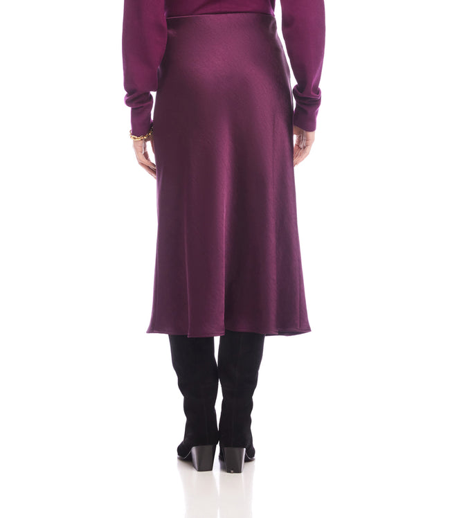 Karen Kane Eggplant Satin Bias Cut Midi Skirt Karen Kane