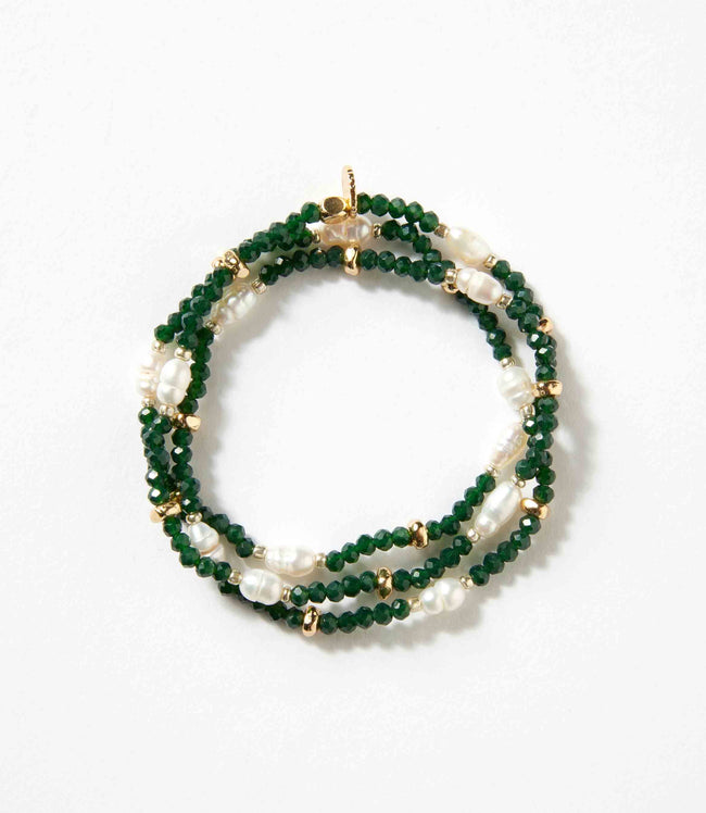 karen kane Emerald Beaded Gemstone And Pearl Stretch Bracelet Karen Kane