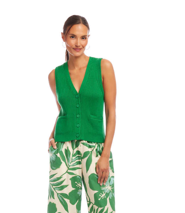 Karen Kane Emerald Ribbed Button Sweater Vest Karen Kane