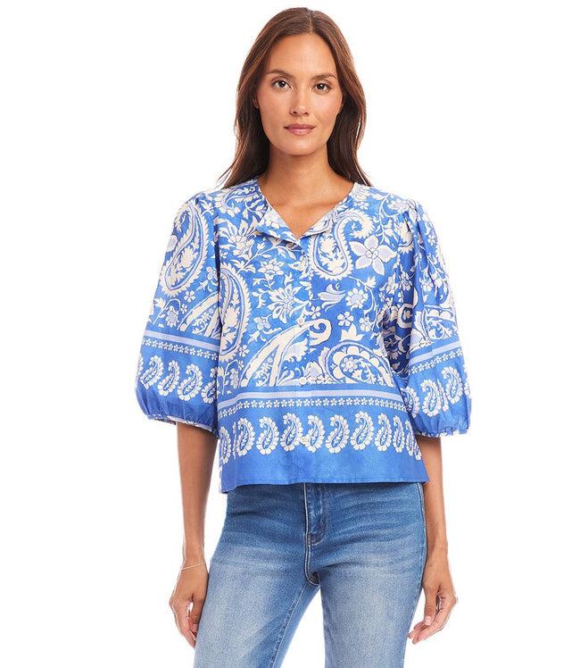 Karen Kane Floral Paisley Puff Sleeve Button-Front Shirt Karen Kane