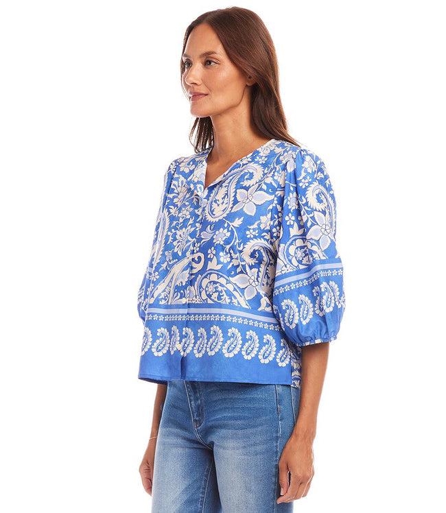 Karen Kane Floral Paisley Puff Sleeve Button-Front Shirt Karen Kane