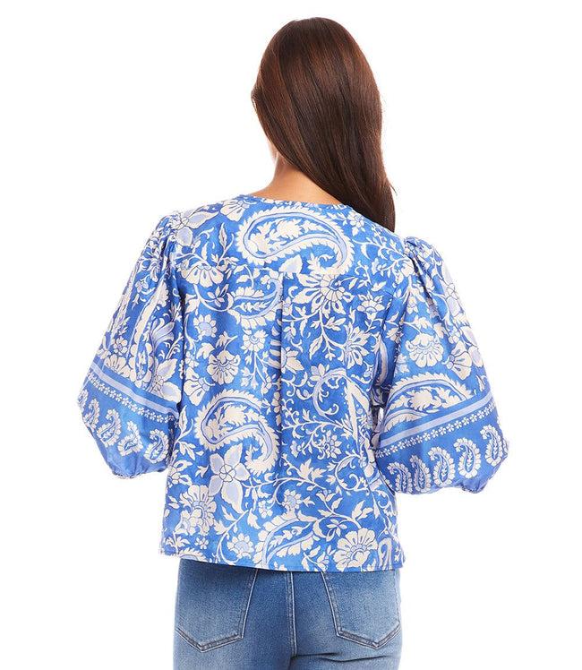 Karen Kane Floral Paisley Puff Sleeve Button-Front Shirt Karen Kane