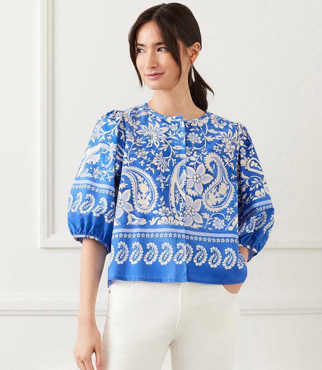 karen kane Floral Paisley Puff Sleeve Button-Front Shirt Karen Kane