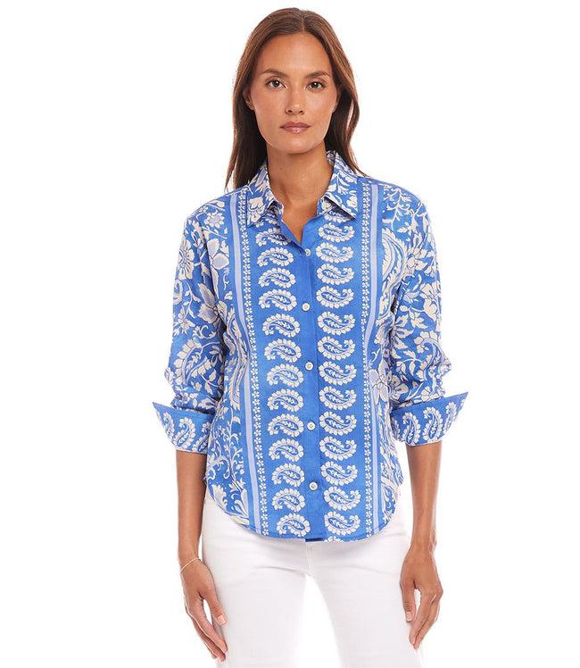 Karen Kane Floral Paisley Ruched Sleeve Button-Up Shirt Karen Kane