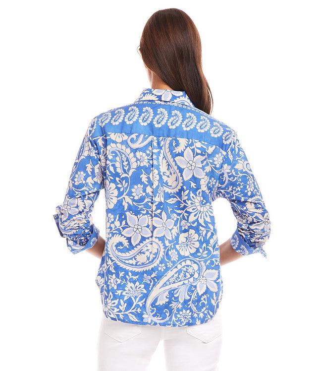 Karen Kane Floral Paisley Ruched Sleeve Button-Up Shirt Karen Kane