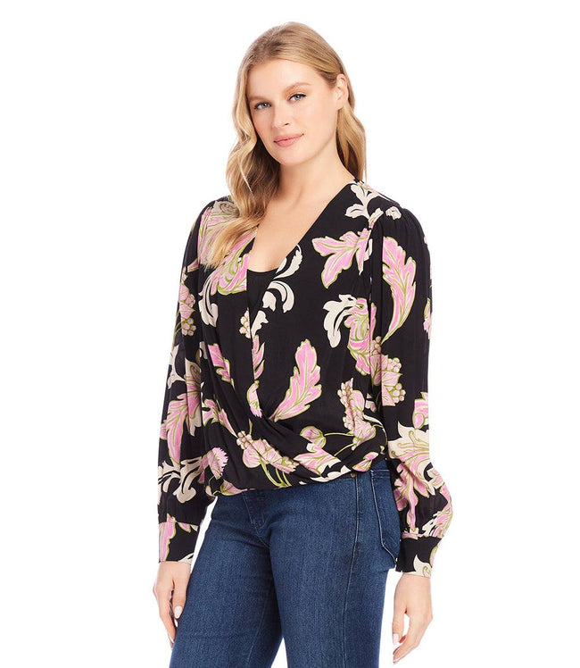 Karen Kane Floral Print Petite Size Drape Front Top Karen Kane