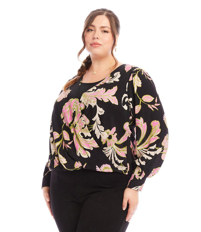 Karen Kane Floral Print Plus Size Drape Front Top Karen Kane