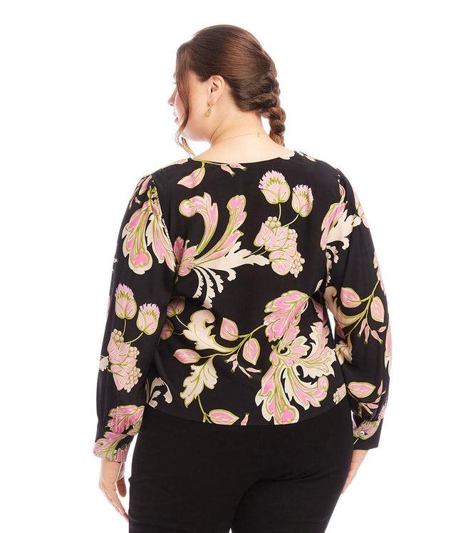 Karen Kane Floral Print Plus Size Drape Front Top Karen Kane