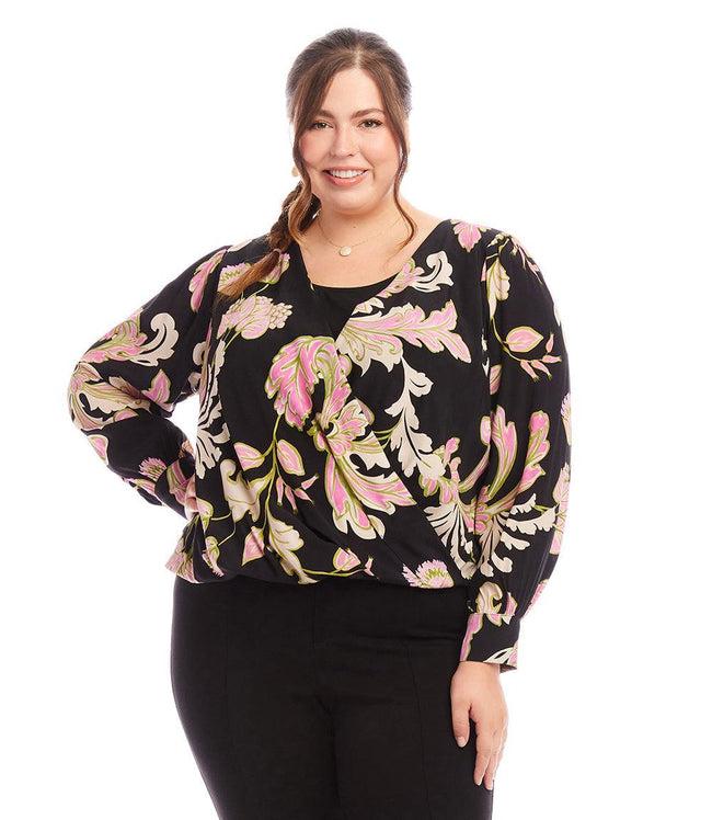 karen kane Floral Print Plus Size Drape Front Top Karen Kane