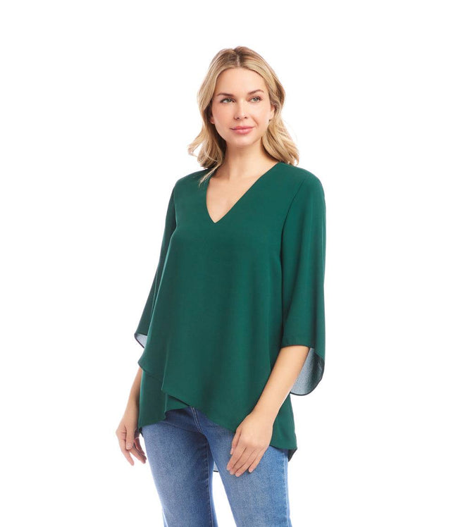 Karen Kane Forest Green Bracelet Sleeve Asymmetric Top Karen Kane