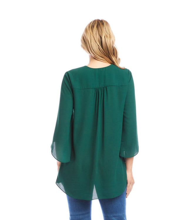 Karen Kane Forest Green Bracelet Sleeve Asymmetric Top Karen Kane