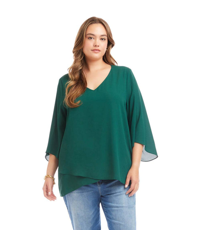 Karen Kane Forest Green Plus Size Bracelet Sleeve Asymmetric Top Karen Kane