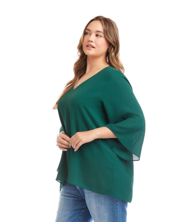 karen kane Forest Green Plus Size Bracelet Sleeve Asymmetric Top Karen Kane
