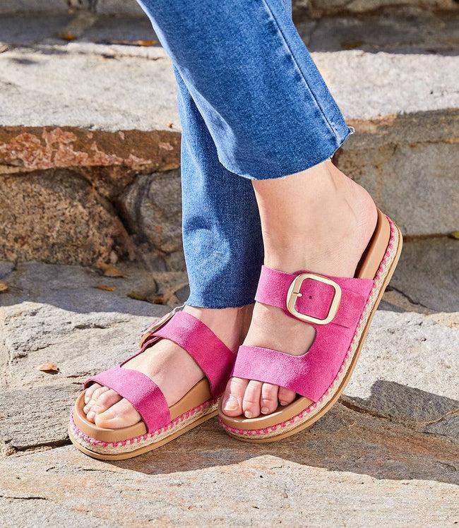 Karen Kane Fuchsia Getaway Buckle Slip On Sandals Karen Kane