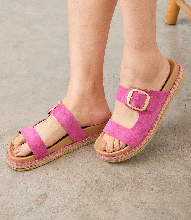 Karen Kane Fuchsia Getaway Buckle Slip On Sandals Karen Kane