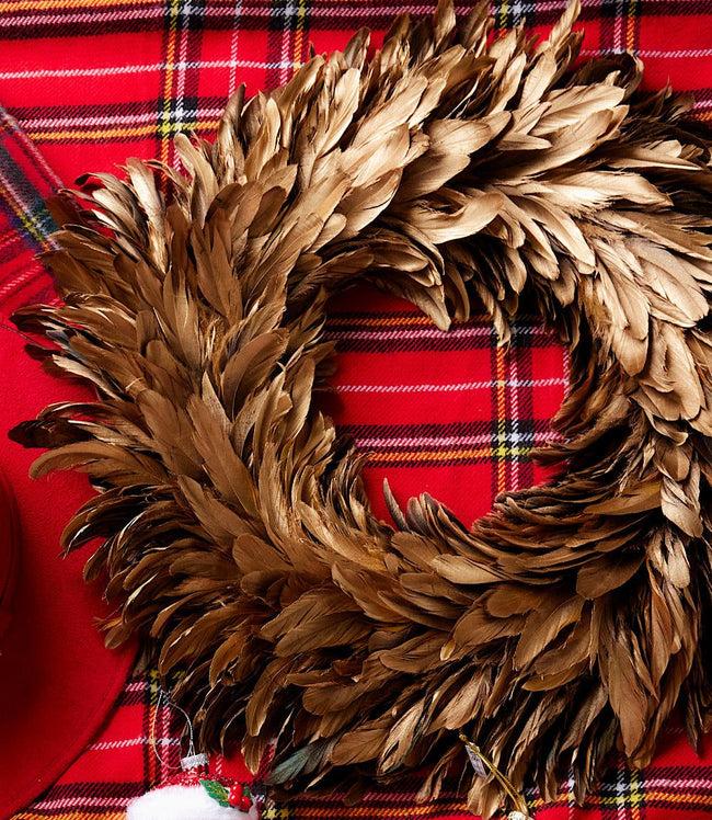 Karen Kane Gold Flocked Feather Metallic Wreath Karen Kane