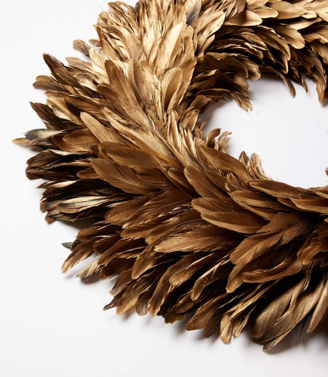 Karen Kane Gold Flocked Feather Metallic Wreath Karen Kane