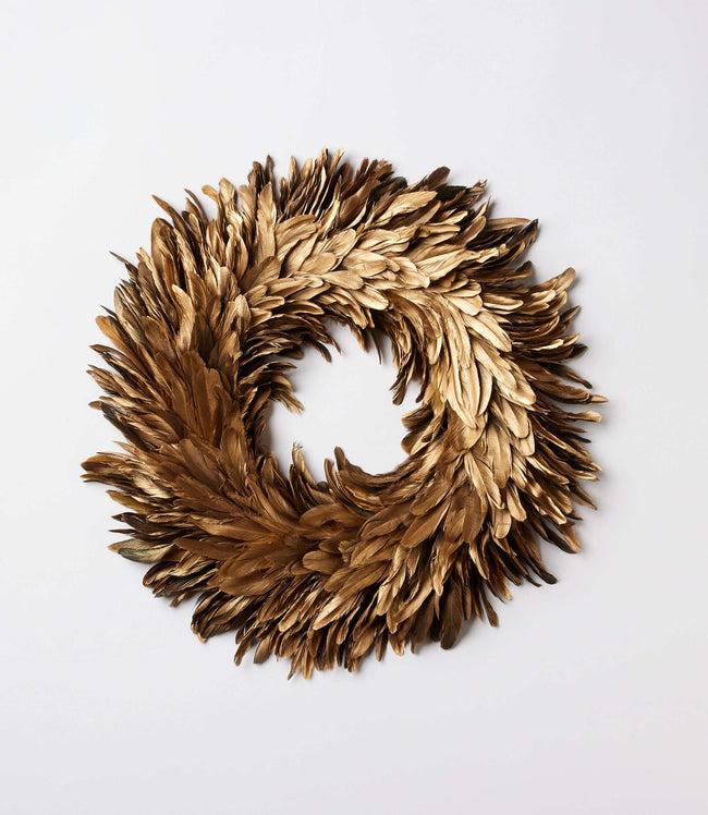 karen kane Gold Flocked Feather Metallic Wreath Karen Kane