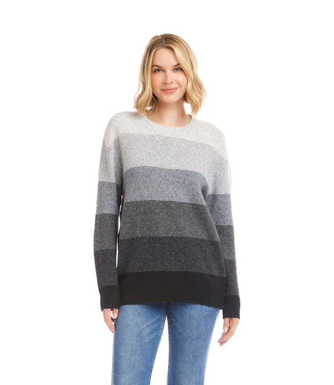 Karen Kane Gray Multi Stripe Crewneck Sweater Karen Kane