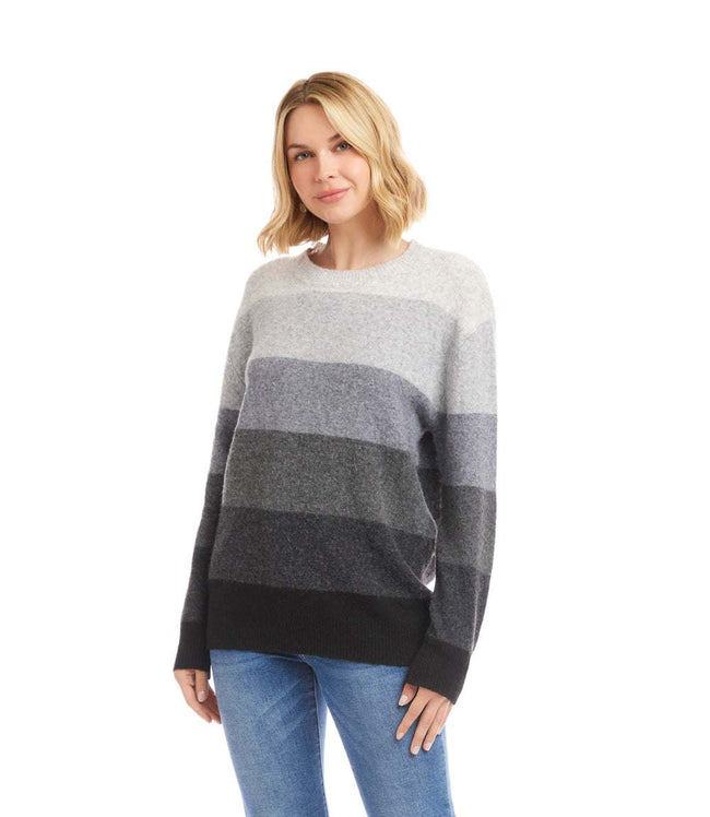 Karen Kane Gray Multi Stripe Crewneck Sweater Karen Kane