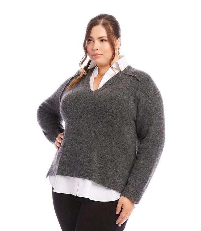 Karen Kane Gray Plus Size Layered Sweater Karen Kane