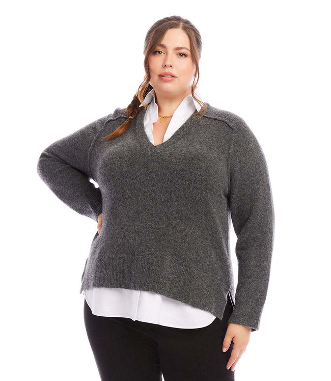 karen kane Gray Plus Size Layered Sweater Karen Kane