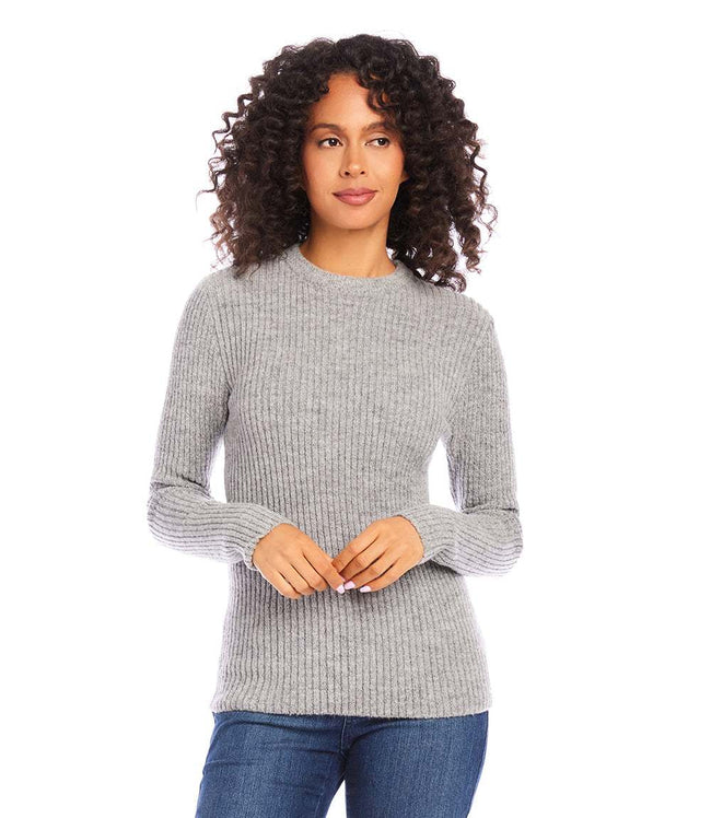 Karen Kane Gray Wide Ribbed Crewneck Sweater Karen Kane